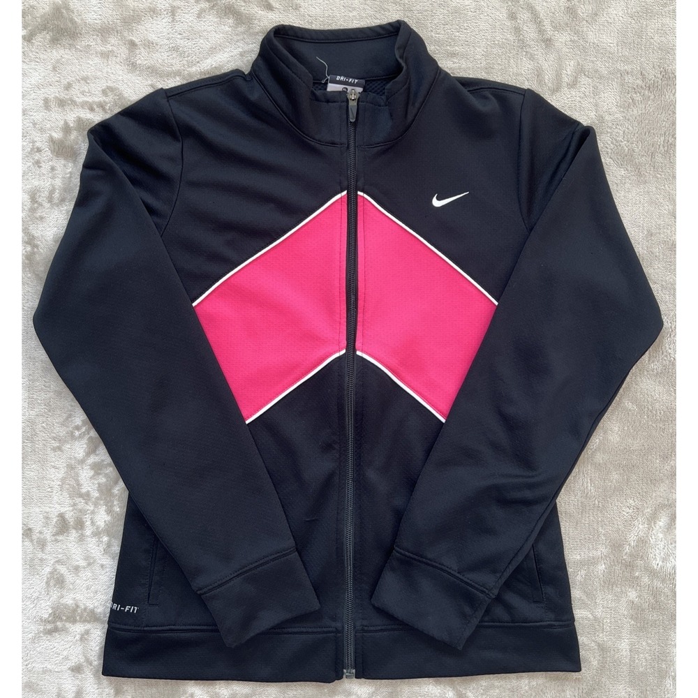Nike Dri-FIT Girls XL Black Hot Pink Full Zip Track Jacket 506275-012
